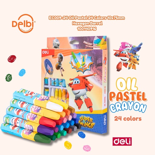 [100140916] EC009-24 Oil Pastel 24 Colors 10x75mm Hexagon Barrel MEWARNAI DELI KRAYON WARNA CRAYON CAT MINYAK BX20 BX80