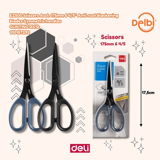 [100157292] DELI EZ500 Scissors Asst. 175mm 6 4/5" Anti-rust blackening blades Symmetric handles
 GUNTING BX12