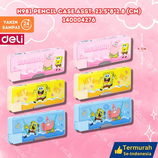 [140004276] H981 Pencil Case Asst. 23.5 8 2.8 (cm) DELI SPONGEBOB PENSIL TEMPAT KOTAK BX12