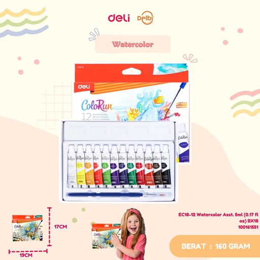 [100161551] DELI EC18-12 Watercolor Asst. 5ml (0.17 fl oz) BX18