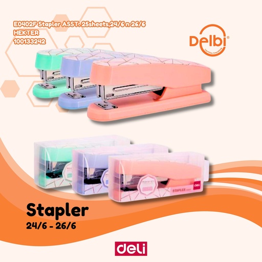 [100133242] DELI E0402F Stapler ASST. 25sheets,24/6 n 26/6 HEKTER BX12