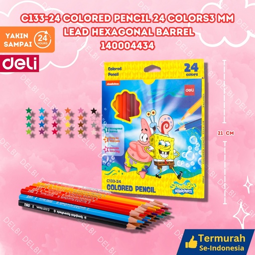 [140004434] C133-24 Colored Pencil 24 colors 3mm lead Hexagonal barrel MEWARNAI DELI PENSIL WARNA BX10