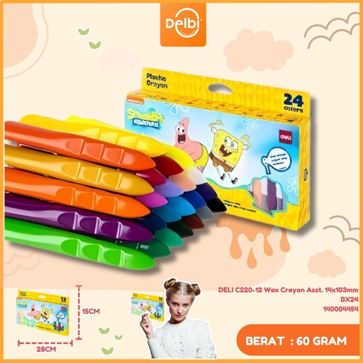 [140004454] DELI C220-12 Wax Crayon Asst. 14x103mm BX24