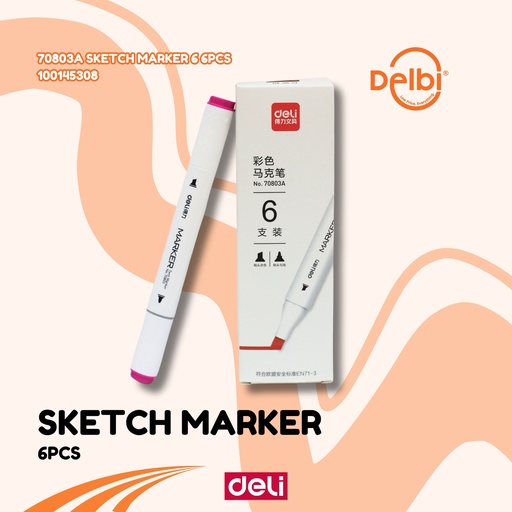 [100145308] DELI 70803A Sketch Marker 6 6PCS SPIDOL BX18