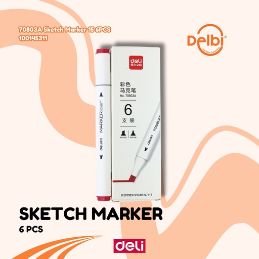 [100145311] DELI 70803A Sketch Marker 15 6PCS SPIDOL BX18