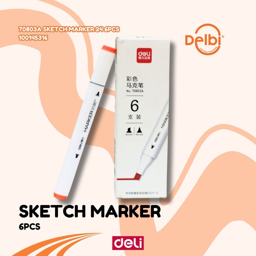 [100145316] DELI 70803A Sketch Marker 24 6PCS SPIDOL BX18
