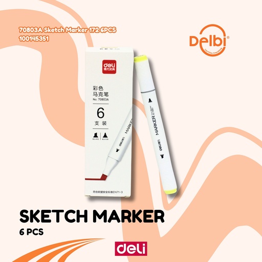 [100145351] DELI 70803A Sketch Marker 172 6PCS SPIDOL BX18