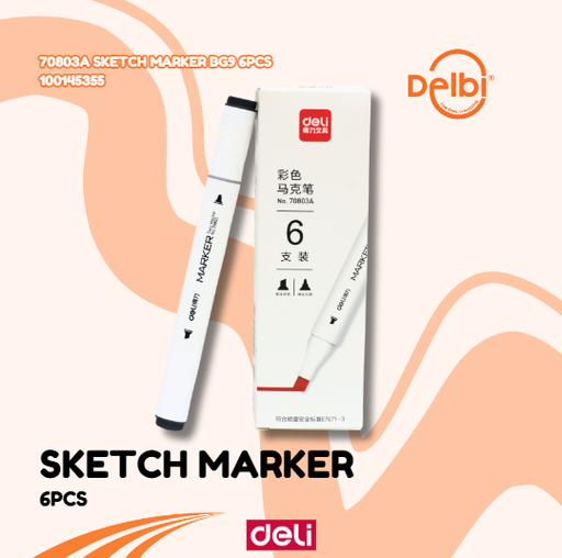 [100145355] DELI 70803A Sketch Marker BG9 6PCS SPIDOL BX18