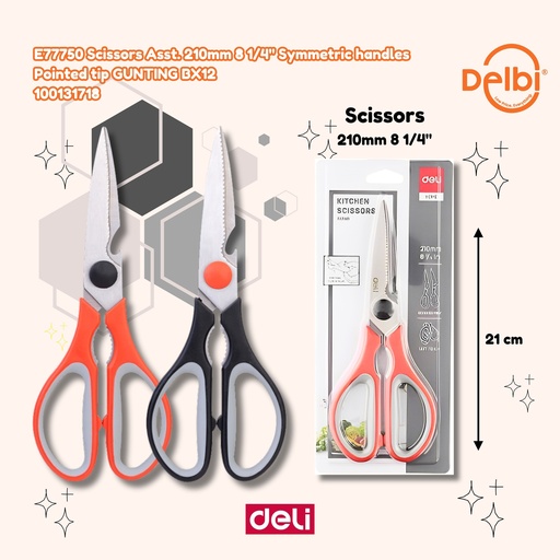 [100131718] DELI E77750 Scissors Asst. 210mm 8 1/4" Symmetric handles Pointed tip GUNTING BX12