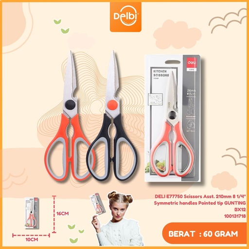 [100131718] DELI E77750 Scissors Asst. 210mm 8 1/4" Symmetric handles Pointed tip GUNTING BX12