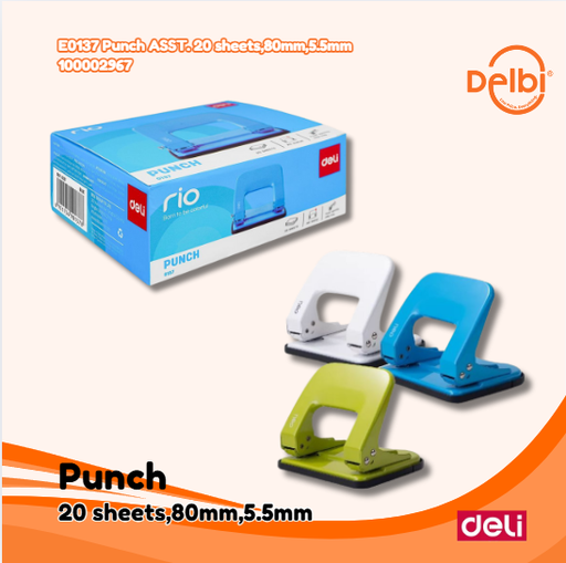 [100002967] DELI E0137 Punch ASST. 20 sheets,80mm,5.5mm LUBANG PE LUBANG PENGLUBANG KERTAS BX12