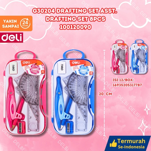 [100120090] G30204 Drafting Set ASST. 8pcs DELI PENGGARIS RULER BX12