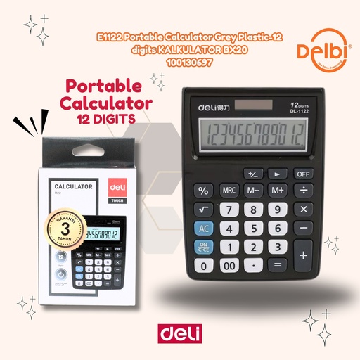 [100130697] DELI E1122 Portable Calculator Grey Plastic-12 digits KALKULATOR BX20