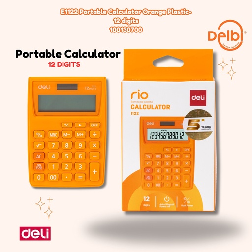 [100130700] DELI E1122 Portable Calculator Orange Plastic-12 digits KALKULATOR BX20