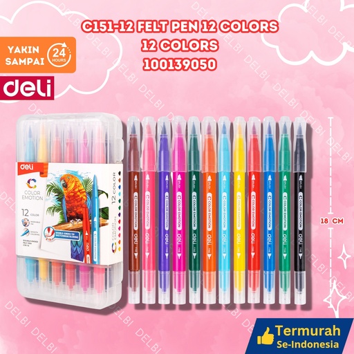 [100139050] C151-12 Felt Pen 12 Colors DELI PENSIL WARNA BX24