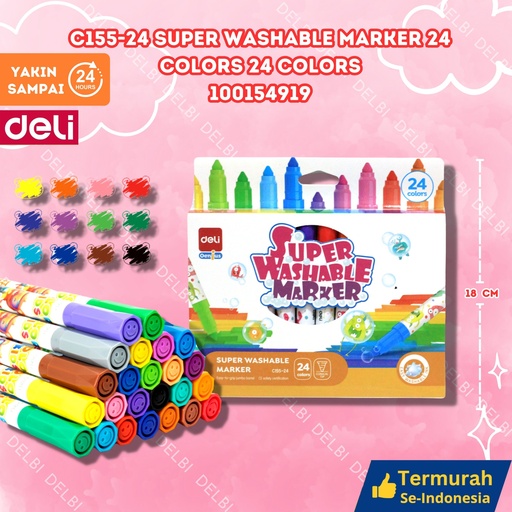 [100154919] C155-24 Super Washable Marker 24 Colors MEWARNAI DELI WARNA CRAYON MUDAH CUCI SPIDOL BX12