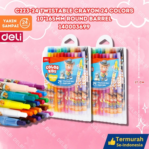 [140003699] C223-24 Twistable crayon 24 Colors 10 165mm round barrel MEWARNAI WARNA DELI BX6