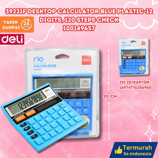 [100149657] 39231F Desktop Calculator Blue Plastic-12 digits, 120 steps check DELI KALKULATOR PENGHITUNG BX80 BX20