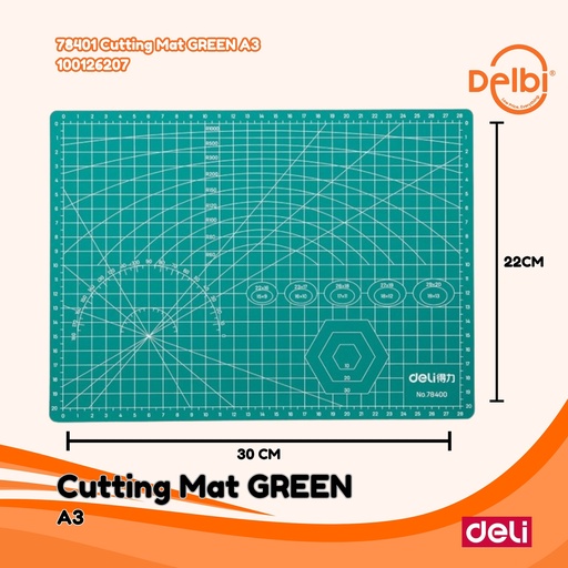 [100126207] DELI 78401 Cutting Mat GREEN A3 BX30