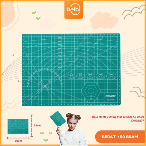[100126207] DELI 78401 Cutting Mat GREEN A3 BX30