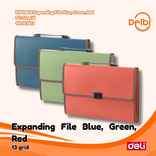 [100127613] DELI EB40602 Expanding File Blue, Green, Red FC-13 grid MAP BX15