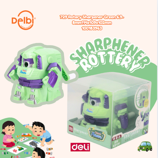 [100183963] DELI 729 Rotary Sharpener Green 6.9-8mm114x109x102mm RAUTAN BX6 BX72