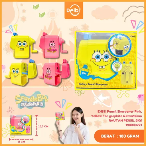[140003721] EH511 Pencil Sharpener Pink, Yellow For graphite 6.9mm12mm RAUTAN PENSIL BX6