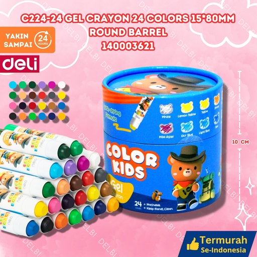 [140003621] C224-24 Gel Crayon 24 Colors 15 80mm round barrel KRAYON DELI WARNA BX12