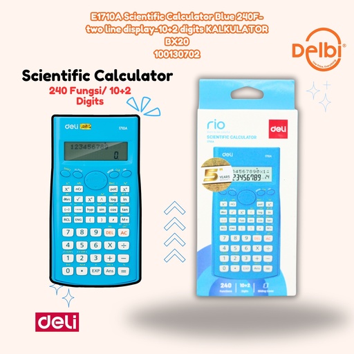 [100130702] DELI E1710A Scientific Calculator Blue 240F-two line display-10+2 digits KALKULATOR BX20