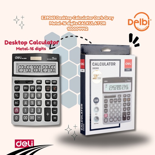 [100004442] DELI E39265 Desktop Calculator Dark Grey Metal-16 digits KALKULATOR BX20