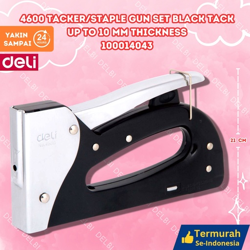[100014043] DELI 4600 Tacker/Staple Gun Set BLACK Tack up to 10 mm thickness BX6