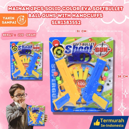 [SLR1383552] (607-2) MAINAN 2PCS SOLID COLOR EVA SOFT BULLET BALL GUNS WITH HANDCUFFS 84PCS BX84