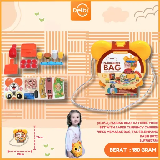 [SLR7050798] (KL01-5) MAINAN BEAR SATCHEL FOOD SET WITH PAPER CURRENCY CASHIER 72PCS MEMASAK BAG TAS SELEMPANG KASIR BX72