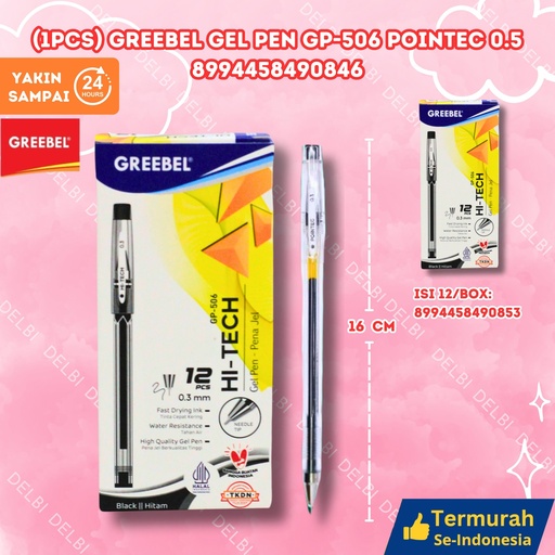 [8994458490846] (1PCS) GREEBEL GEL PEN GP-506 POINTEC 0.5 BLACK BX144 BX12