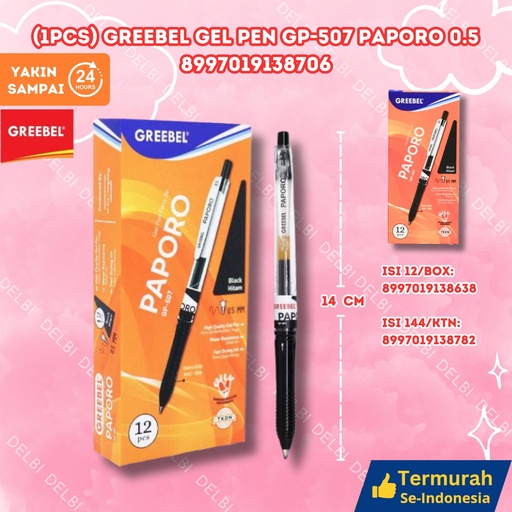 [8997019138706] (1PCS) GREEBEL GEL PEN GP-507 PAPORO 0.5 BX144 BX12