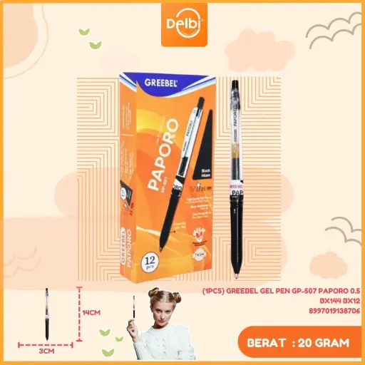 [8997019138706] (1PCS) GREEBEL GEL PEN GP-507 PAPORO 0.5 BX144 BX12
