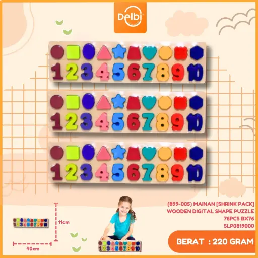 [SLP0819000] (899-005) MAINAN [SHRINK PACK] WOODEN DIGITAL SHAPE PUZZLE 76PCS BX76