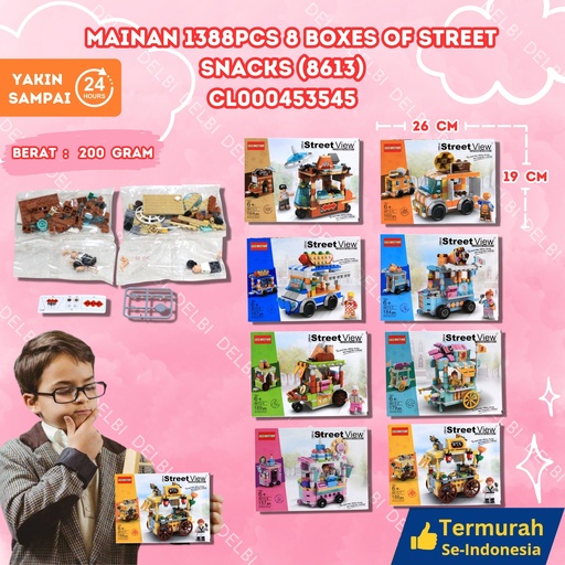 [CL000453545] (8613) MAINAN 1388PCS 8 BOXES OF STREET SNACKS 72PCS BLOCKS BLOK BX72