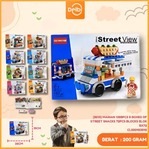 [CL000453545] (8613) MAINAN 1388PCS 8 BOXES OF STREET SNACKS 72PCS BLOCKS BLOK BX72