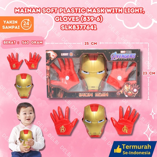 [SLK8377641] (839-6) MAINAN SOFT PLASTIC MASK WITH LIGHT,GLOVES 48PCS HERO COSPLAY IRON MAN PALSTIC TOPENG SARUNG TANGAN GLOVES BX48