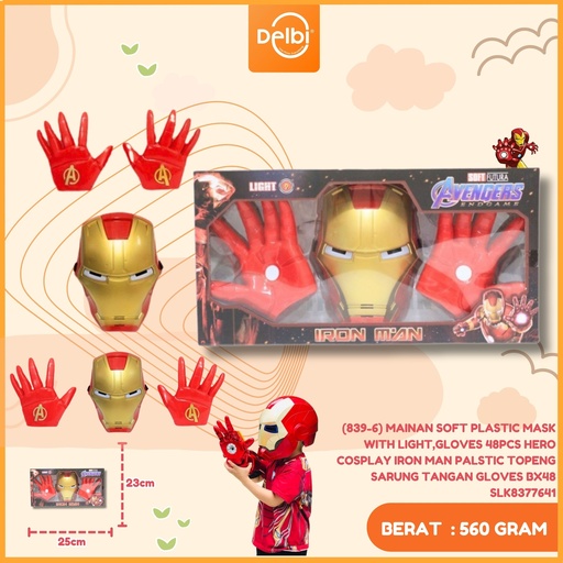 [SLK8377641] (839-6) MAINAN SOFT PLASTIC MASK WITH LIGHT,GLOVES 48PCS HERO COSPLAY IRON MAN PALSTIC TOPENG SARUNG TANGAN GLOVES BX48