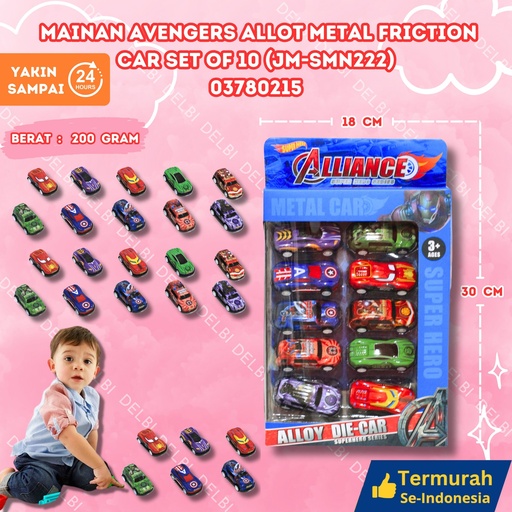[03780215] (JM-SMN222) MAINAN AVENGERS ALLOY METAL FRICTION CAR SET OF 10 168PCS MOBIL KECIL HERO BX168