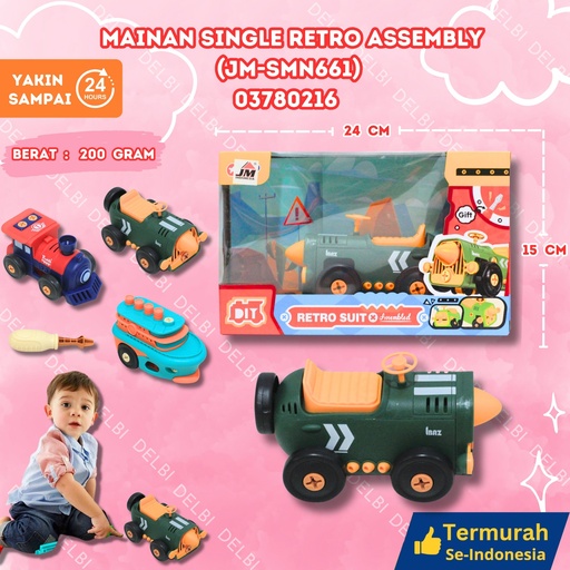 [03780216] (JM-SMN661) MAINAN SINGLE RETRO ASSEMBLY 72PCS MOBIL KECIL PESAWAT KERETA API TRANSPORTASI KAPAL BX72
