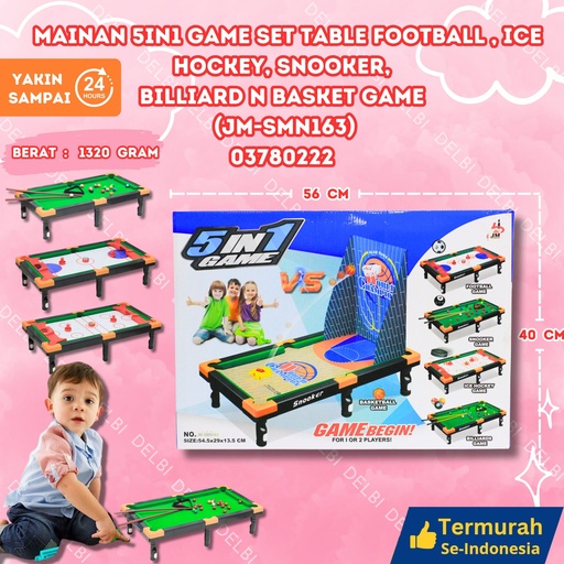 [03780222] (JM-SMN163) MAINAN 5IN1 GAME SET TABLE FOOTBALL , ICE HOCKEY, SNOOKER, BILLIARD n BASKET GAME 24PCS
