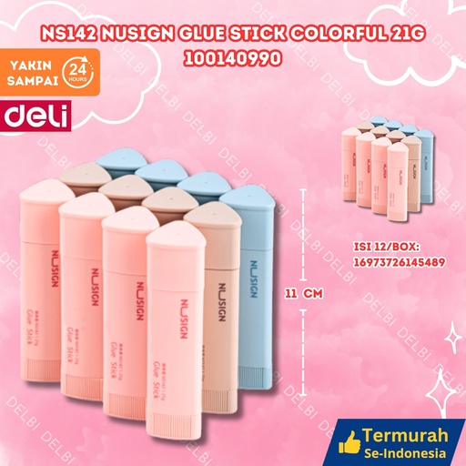 [100140990] NS142 Nusign Glue Stick COLORFUL 21g DELI LEM KERTAS UP PASTEL BX144 BX12