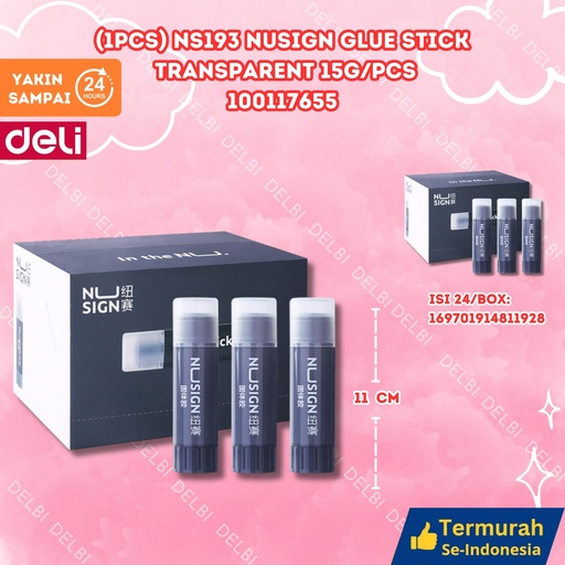[100117655] (1PCS) NS193 Nusign Glue Stick TRANSPARENT 15g/Pcs DELI LEM KERTAS BX384 BX24