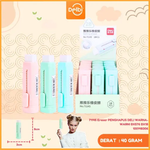 [100148306] 71145 Eraser PENGHAPUS DELI WARNA-WARNI BX576 BX18