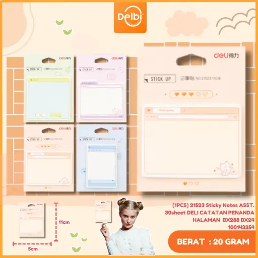 [100143254] (1PCS) 21523 Sticky Notes ASST. 30sheet DELI CATATAN PENANDA HALAMAN  BX288 BX24