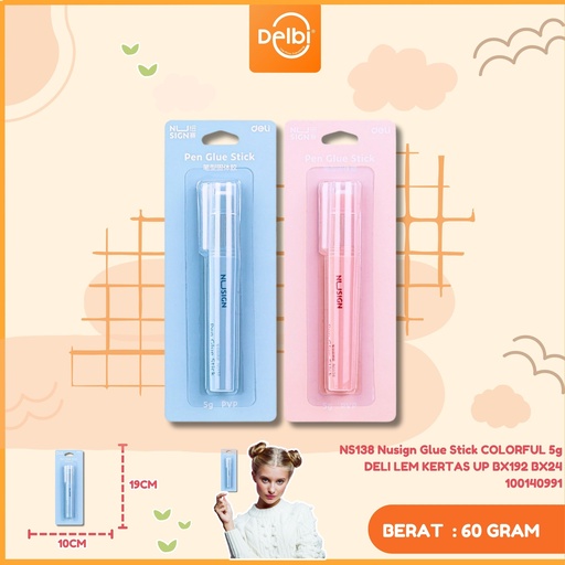 [100140991] NS138 Nusign Glue Stick COLORFUL 5g DELI LEM KERTAS UP BX192 BX24