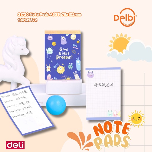 [100139872] DELI 21720 Note Pads ASST. 75x102mm BX120 BX30